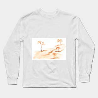 Landscape, watercolor, background, nature, trees, autumn, summer, rural landscape, tranquility, meditation Long Sleeve T-Shirt